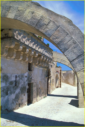 55 Arches of medieval Sassi district in Matera, Basilicata