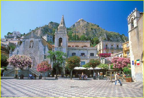 63 Piazza IX Aprile and San Giuseppe church, Taormina, Sycily