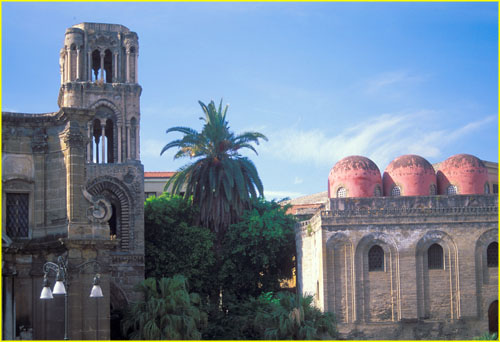 76 La Martorana (right) and San Cataldo churches, Palermo, Sicily